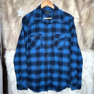 Cavalini Blue Plaid Flannel Button Down Shirt